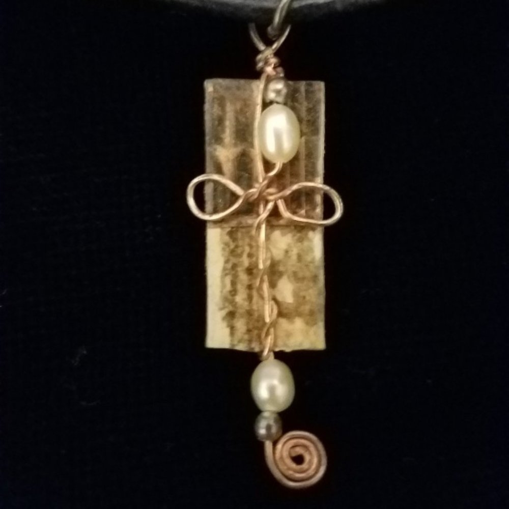 Vintage Choker Necklace - Seed pearl/copper/wood design